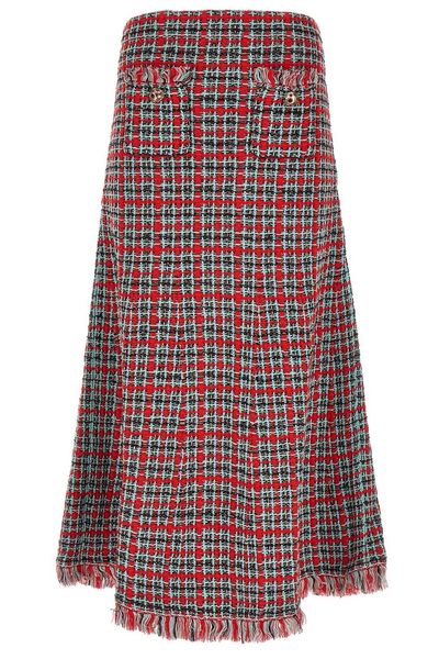 Self-Portrait Checked A-Line Midi Skirt