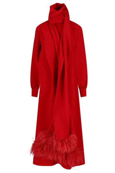 Valentino Feather-Trim Long-Sleeved Dress