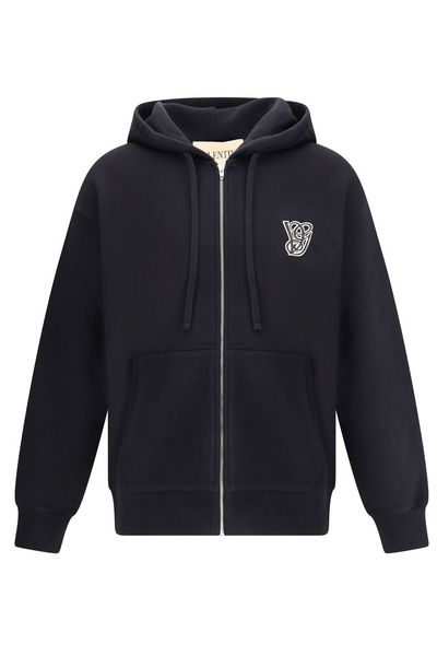 Valentino Logo Embroidered Zip-Up Hoodie