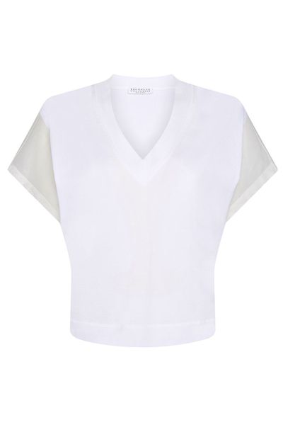 Brunello Cucinelli Sheer Panel V-Neck T-Shirt
