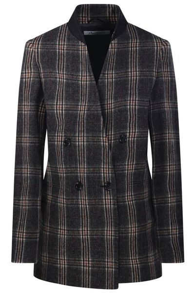 Max Mara Check Patterned Double Breasted Jacket