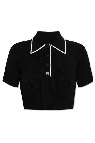 Amiri Ma Ribbed-Knit Cropped Polo Top