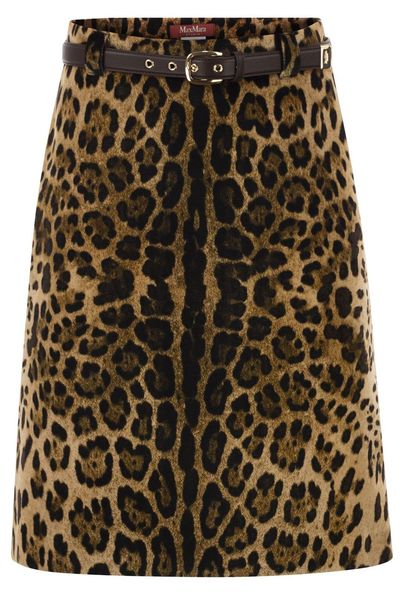 Max Mara Studio Falange Leopard Printed Belted Skirt