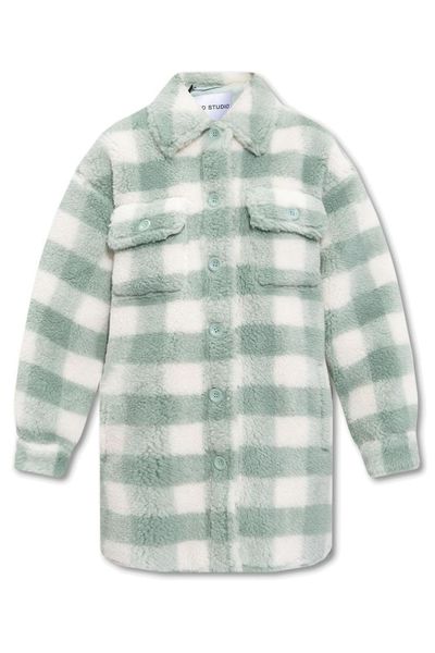 Stand Studio Checked Faux Fur Single Breasted Coat