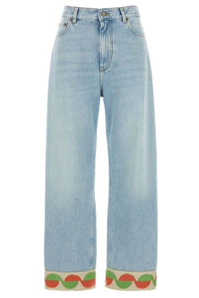 Valentino Jacquard-Trim Straight Leg Jeans