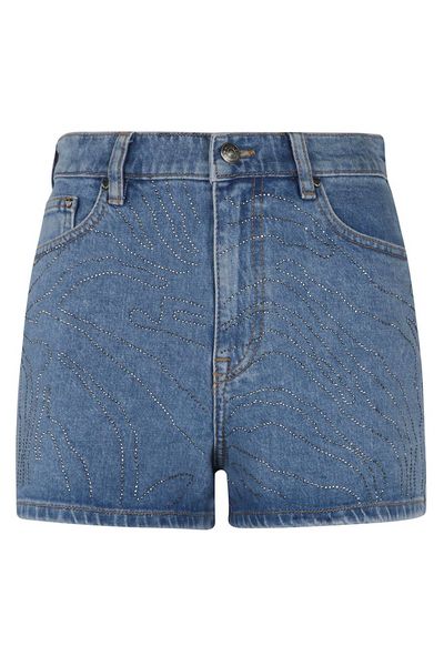 ROTATE Logo Lettering Embellished Denim Shorts