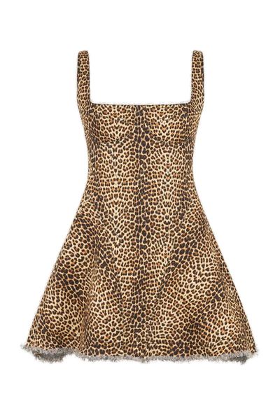 Roberto Cavalli Print Frayed Edges Flared Dress
