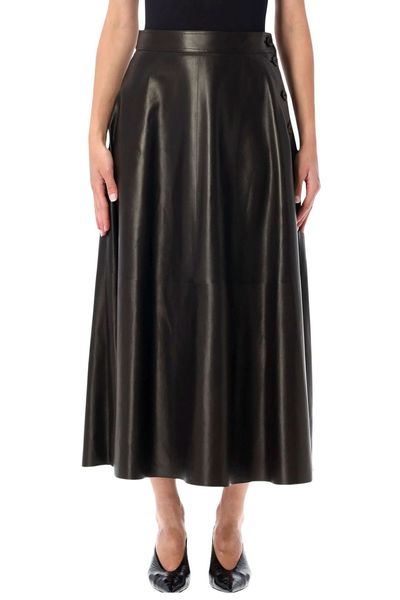Ralph Lauren Vickie Buttoned Leather Midi Skirt