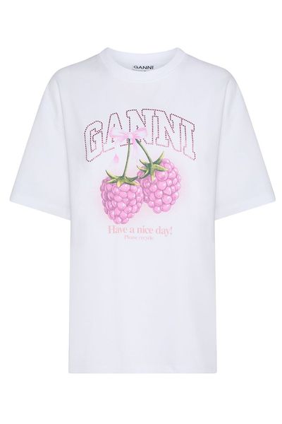 Ganni Rhinestone Raspberry Print T-Shirt