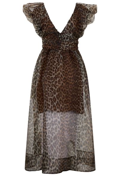 Ganni Ruffled Sheer Midi Dress