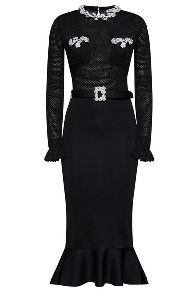 Self-Portrait Embellished Peplum-Hem Knit Dress
