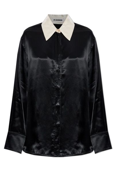 Jil Sander Contrast Collar Long-sleeved Satin Shirt