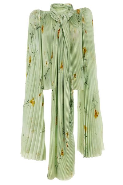 Balenciaga Floral Printed Pleated Blouse Top
