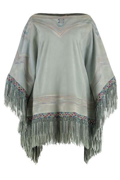 Etro Beaded-Fringed Wide Sleeved Poncho