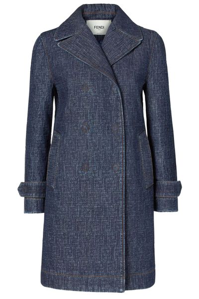 Fendi Double Breasted FF Denim Midi Jacket