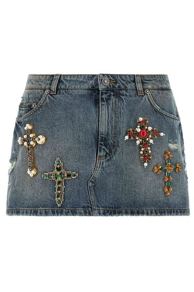 Dolce & Gabbana Embroidered Mini Denim Skirt