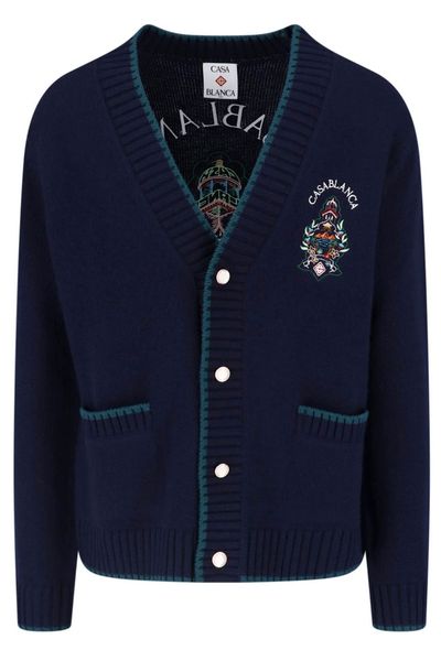 Casablanca Emblem Intarsia Cardigan