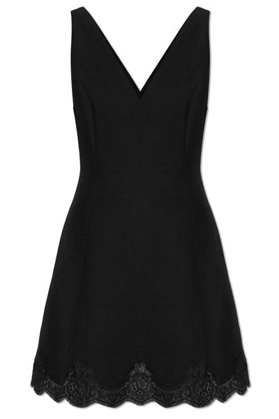 Valentino Crepe Couture Lace-Trim V-Neck Dress