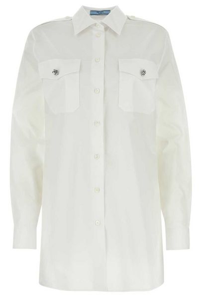 Prada Button-Embellished Poplin Shirt