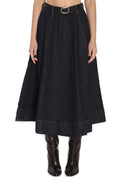 Self-Portrait Denim Flared Midi Skirt