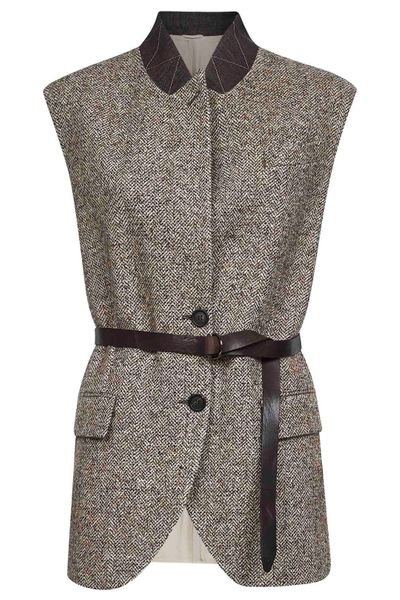 Brunello Cucinelli Flecked Belted Sleeveless Vest