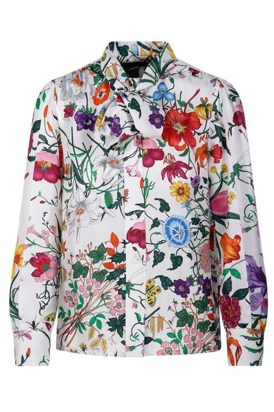 Gucci Bow Embellished Printed Long-Sleeve Twill Shirt