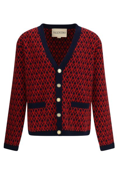 Valentino Geometric Patterned V-Neck Cardigan