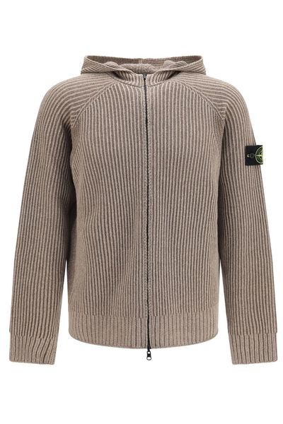 Stone Island Ribbed Zip-Up Hooded Sweater