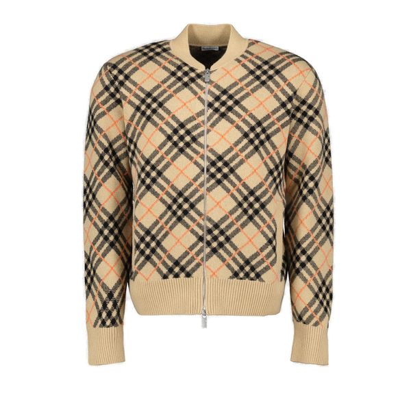 Burberry Checked Knitted Zip-Up Cardigan