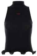 Fendi Logo Embroidered High-Neck Sleeveless Ribbed Top