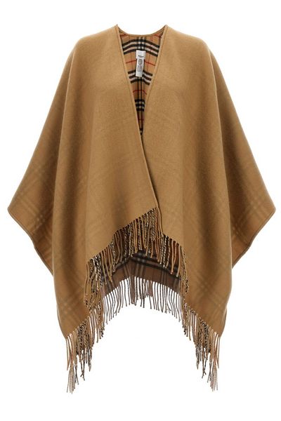 Burberry Checked Fringed-Edge Reversible Cape