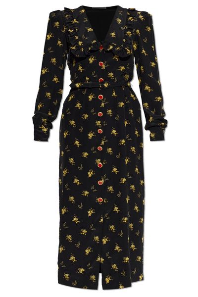 Alessandra Rich Ruffled V-Neck Midi Dress