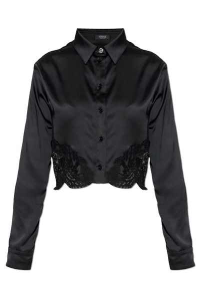 Versace Lace-Trim Satin Cropped Shirt