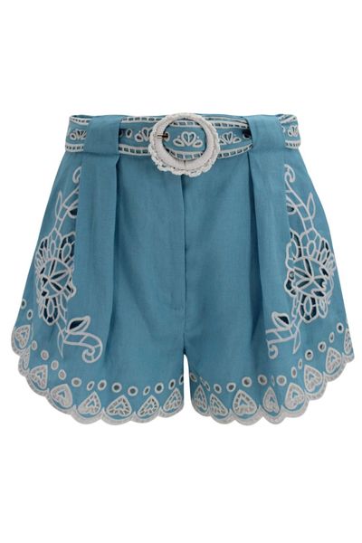Farm Rio Embroidered Belted Shorts