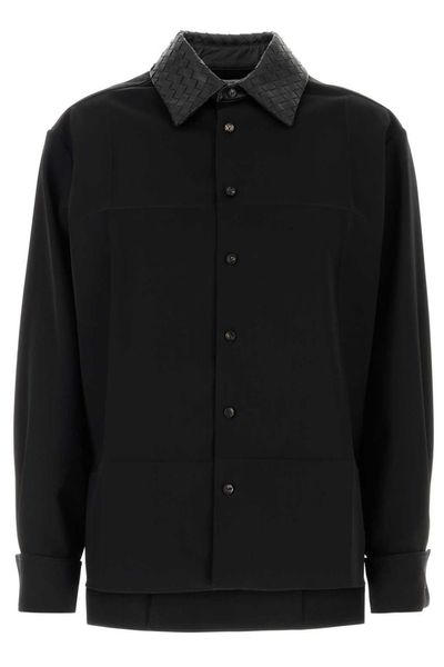 Bottega Veneta Leather Collar Relaxed Fit Shirt