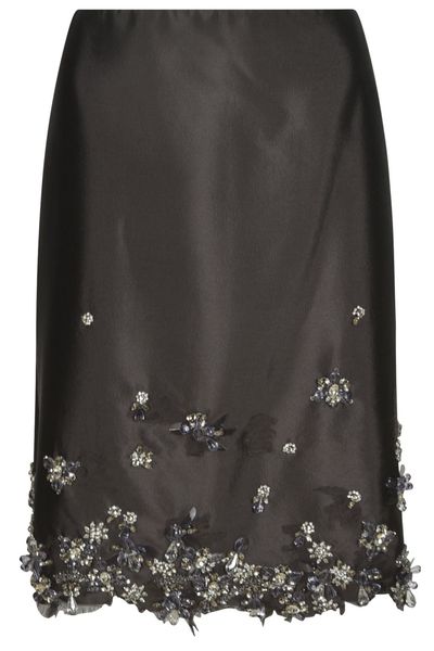 Prada Embellished Raw-Cut Hem Midi Skirt