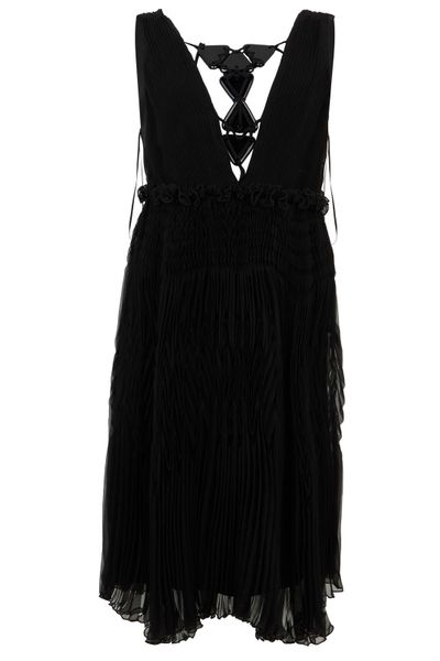 Alberta Ferretti Pleated V-Neck Dress