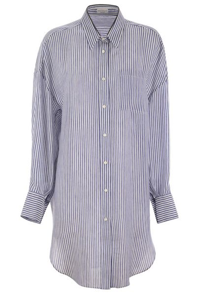 Brunello Cucinelli Monili-Trim Striped Long Shirt
