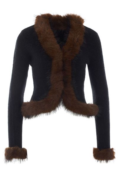 Self-Portrait Cropped Faux-Fur Trim Cardigan