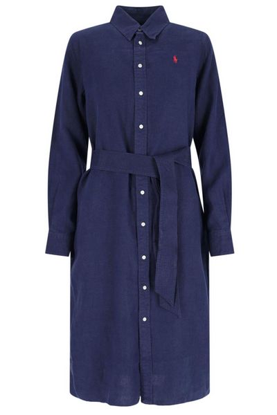 Polo Ralph Lauren Pony Embroidered Tied-Waist Midi Shirt Dress