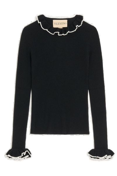 Valentino Ruffled Ribbed-Knit Top