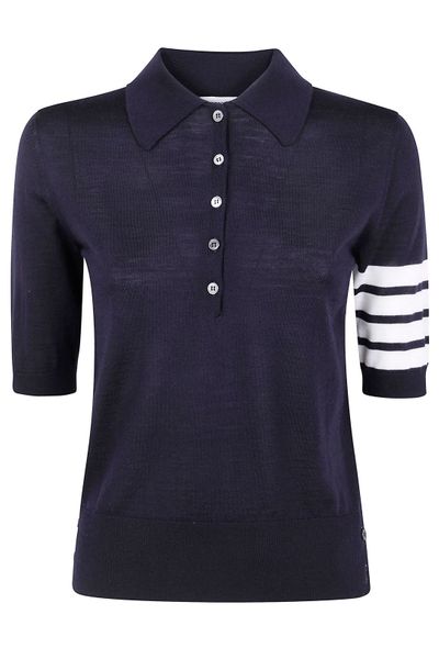 Thom Browne 4-Bar Button Detailed Short-Sleeved Polo Shirt