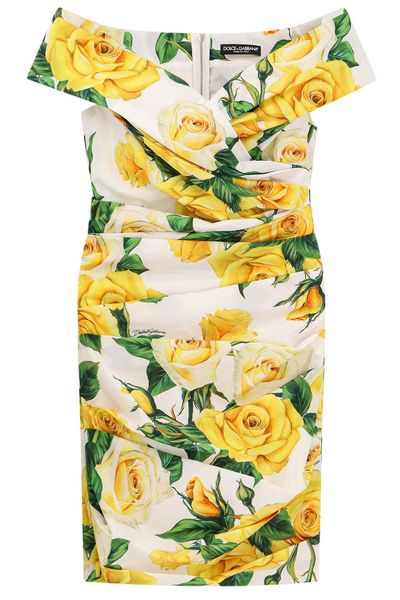 Dolce & Gabbana Rose Printed Short Draped Mini Dress