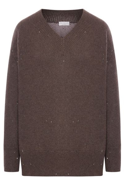 Brunello Cucinelli V-Neck Sequin Embellished Knitted Jumper