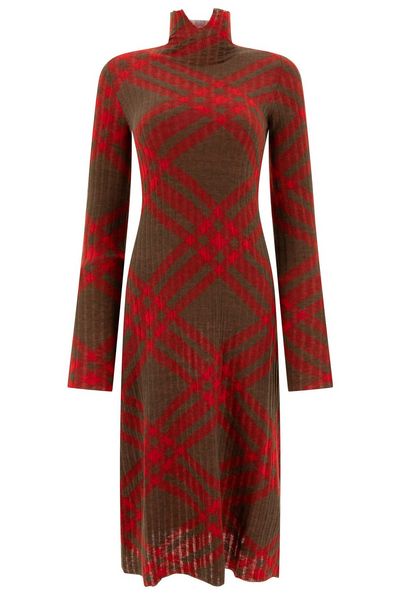 Burberry Checkered Mock-Neck Ribbed Shift Dress