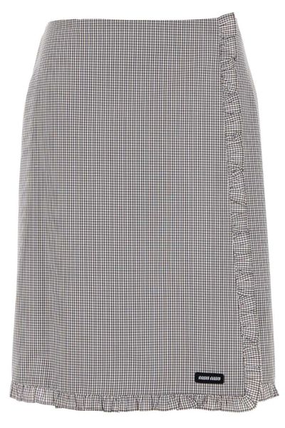 Miu Miu Ruched Checked Midi Skirt