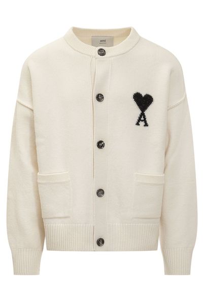 AMI Paris Logo Intarsia Button-Up Cardigan