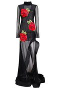 Blumarine Sequinned Floral Embroidered Stretch Tulle Dress