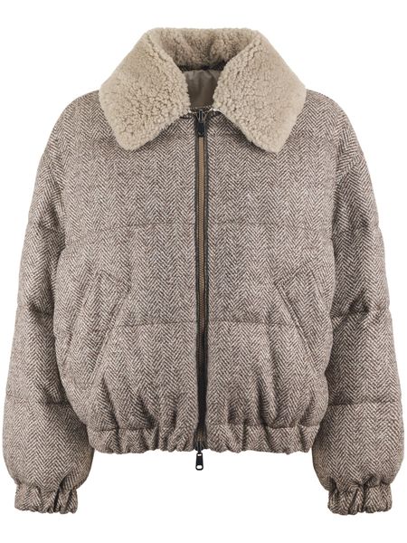 Brunello Cucinelli Herringbone Zip-Up Quilted Jacket