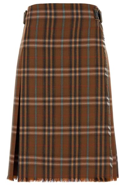 Burberry Checked Frayed-Edge Midi Skirt